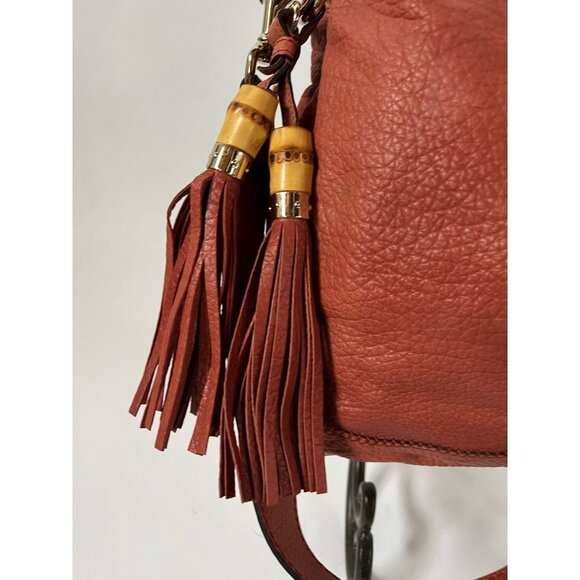 Gucci Womens Jackie Hobo Handbag Orange Calfskin Leather Piston Lock Tassel M - Picture 6 of 12